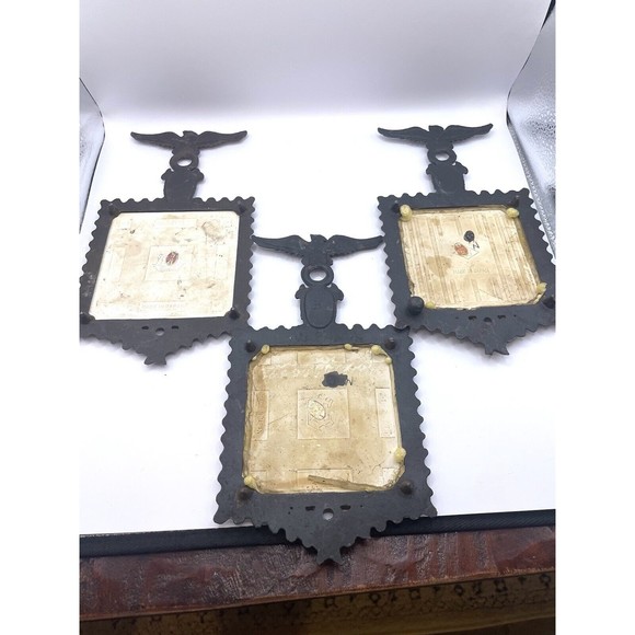Vintage Eagle Cast Iron Trivets With Hand Painted Tiles Made In Japan - Picture 2 of 9